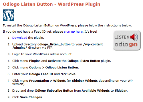 Odiogo-Listen-button - WordPress Plugin
